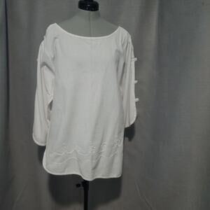 White Pima Cotton Boho Blouse – Open Sleeves – Asymmetrical Hem – L/XL